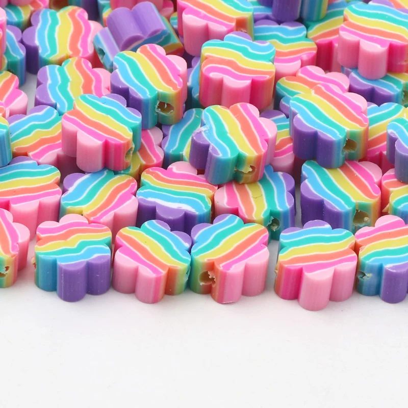 Polymer Clay Spacer Beads Rainbow Colorful Heart Star Flower Smiling Pattern Clay Beads For Jewelry Making DIY Gifts Accessories