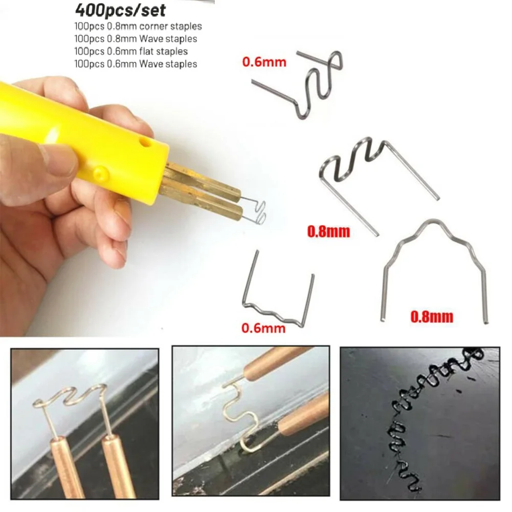 Flat and Wave Type Stainless Steel Staples for Plastic Welding Equipment in Automotive Bumper Repair and Fabrication Tasks