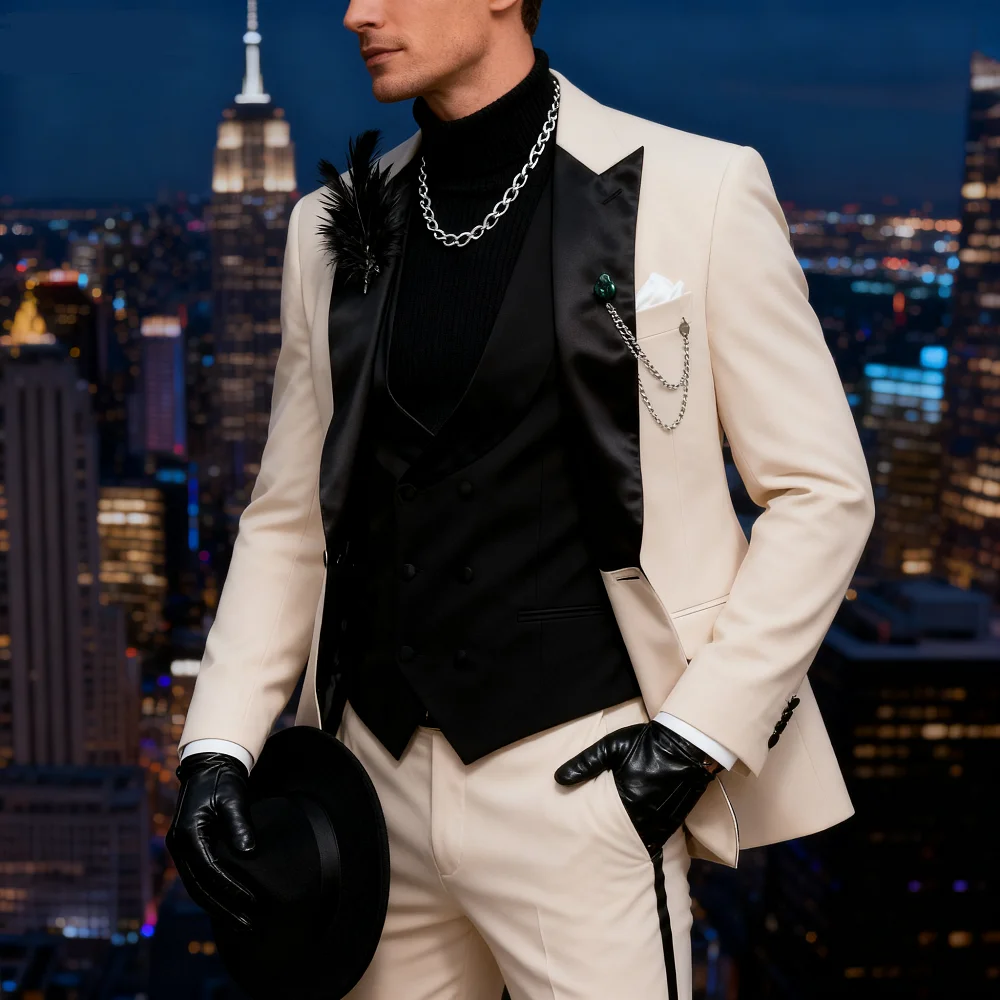 

3 Pieces Men's Wedding Suits Formal Groom Tuxedo Slim Fit Business Casual Double Breasted Blazer Vest Pants Set for Party