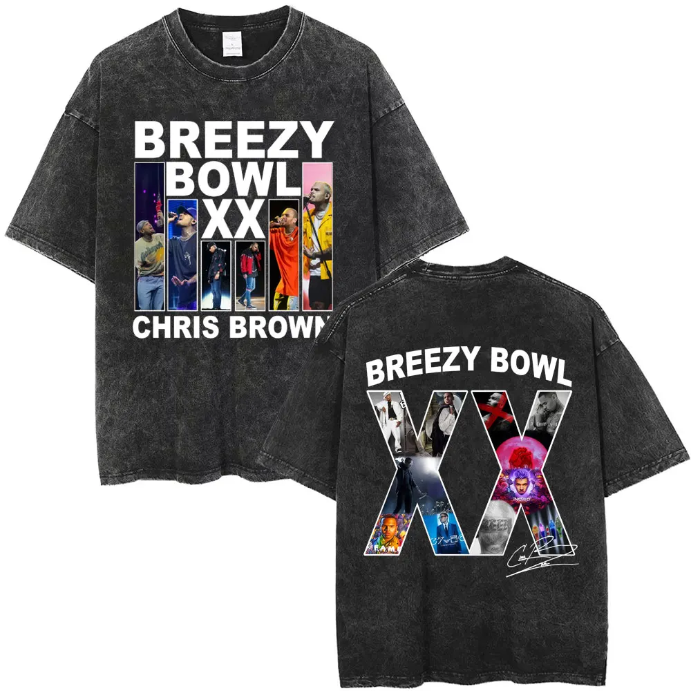 

Washed Vintage Chris Brown Album Graphic T-shirt Breezy Bowl XX Tour 2025 T Shirts Men Women Hip Hop Fashion Oversized T-shirts