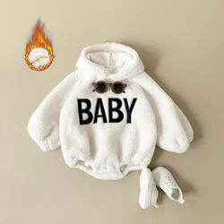 Winter Baby Sets Boys Soft Fleece Hoodie Pullover Romper Letter Baby Clothes Baby Girls Fake Fur Toddler Lambswool Romper