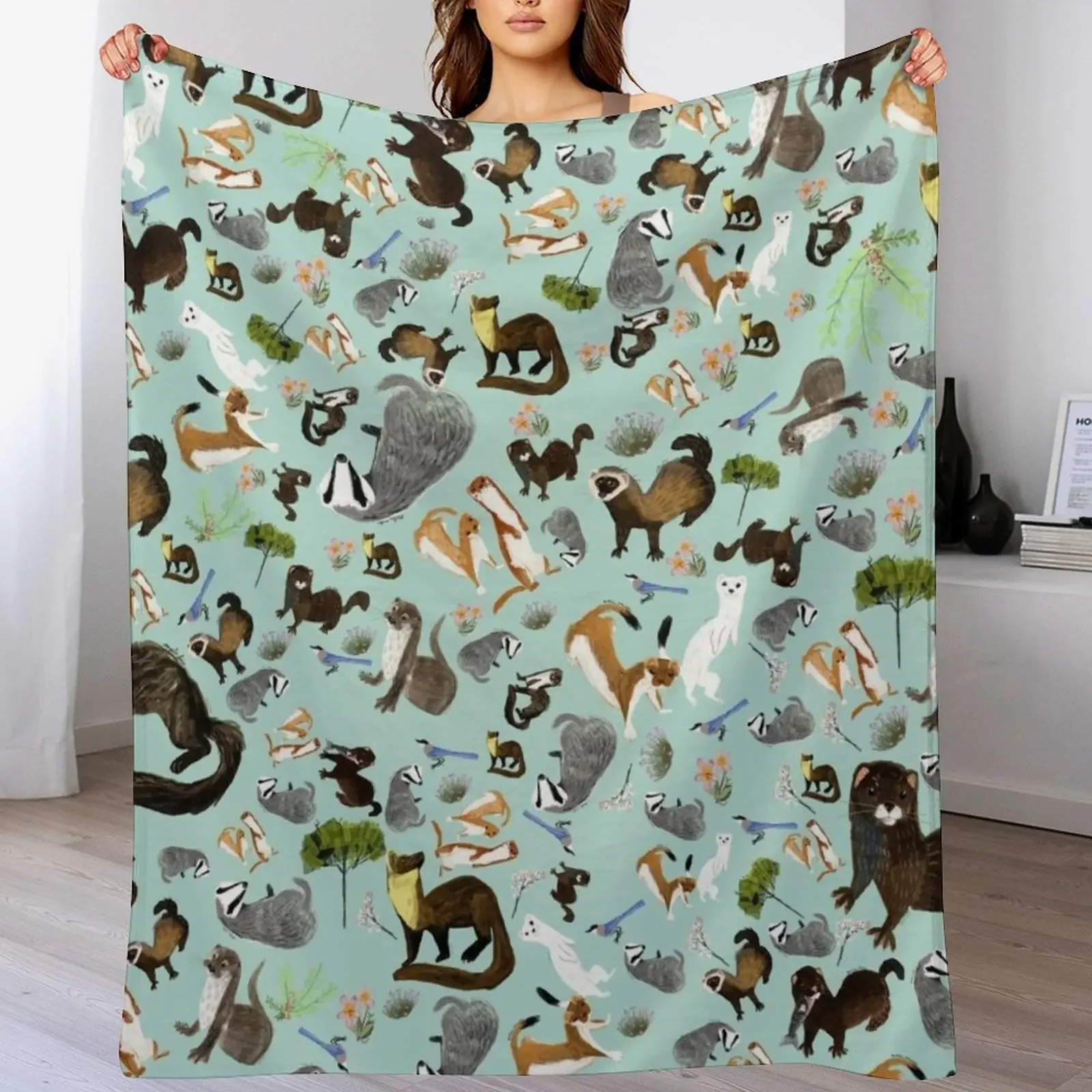 

Mustelids from Spain pattern Throw Blanket Stylish Couch Blanket for Home Living Room