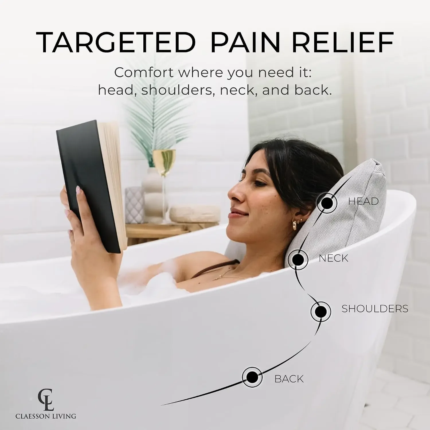 Luxury Bath Pillow for Tub - Thick and Comfortable Bathtub Pillow Support for Head and Neck and Back - Washable Quick-Drying Bat
