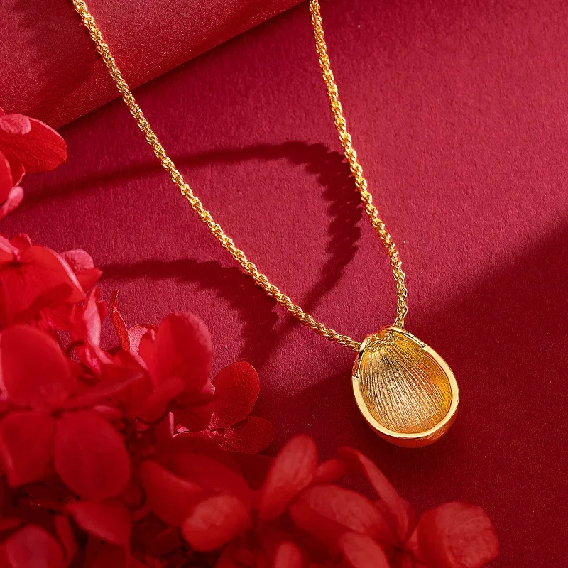 

9999 Real Gold 24K Pigeon Egg Necklace, Niche High-end Ins Wind Cold Big Water Droplets Oval Hemp Rope Necklace Female