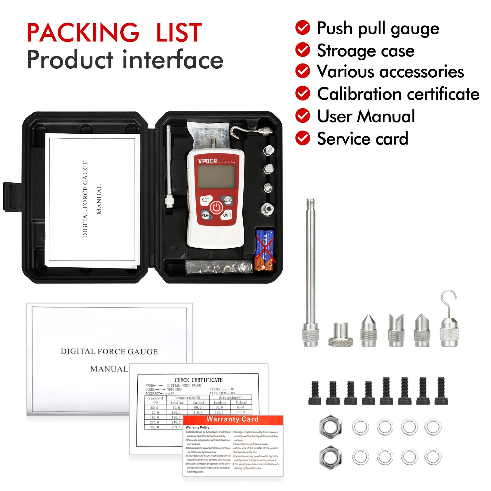 Imagem -06 - Medidor de Força Digital Vdfg 50n 100n 300n 500n Push Pull Gauge Tester Medidor de Força Portátil com Retroiluminação Automática Lcd Desligamento Automático