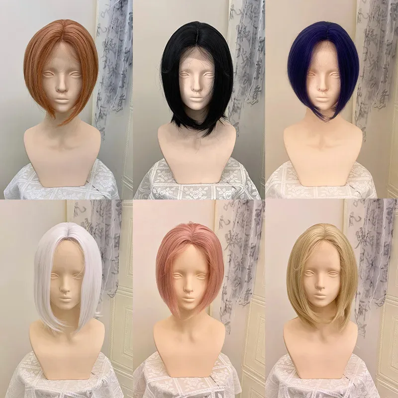 

Candy 2025Short Universal Cosplay Wig Lace Front Synthetic Wigs Multi-color Optional Anime Styling 30cm Short Hair for Party