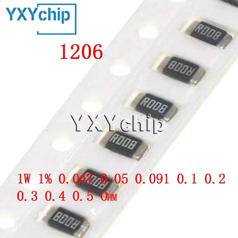 50pcs 1206 Chip Metal Alloy Resistor 1w 1% 0.047 0.05 0.091 0.1 0.2 0.3 0.4 0.5 Ohm Low Resistance