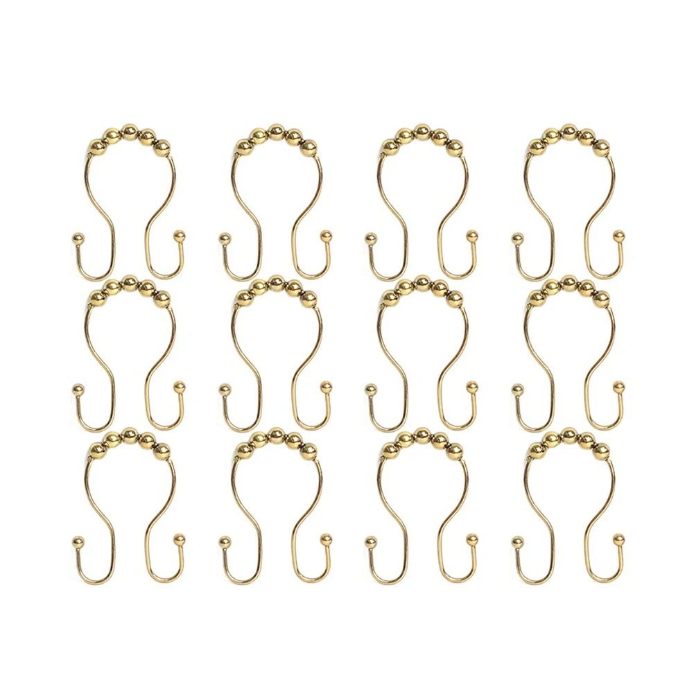 Shower Curtain Hooks Rings, Metal Double Glide Shower Hooks for Bathroom Shower Rods Curtains, Set of 12