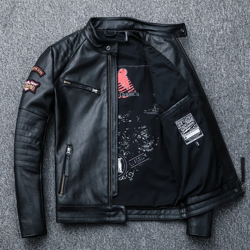 2025 New Black Embroidery Skull Motorcycle Leather Jackets Natural Cowhide Moto Jacket Biker Leather Coat Slim Clothing