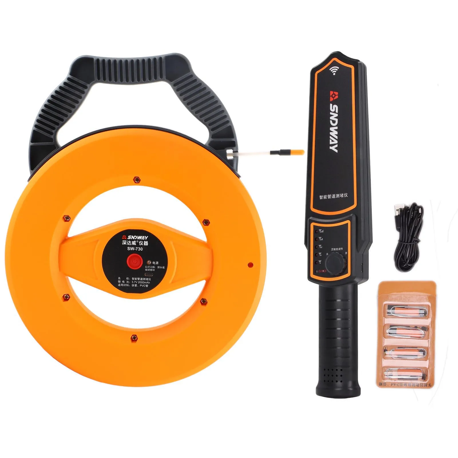 

Pipe Blockage Detector Waterproof 30m Pipeline Scanner Has 4 Probes That Can Be Replaced Portable Plugging Clogging Tester
