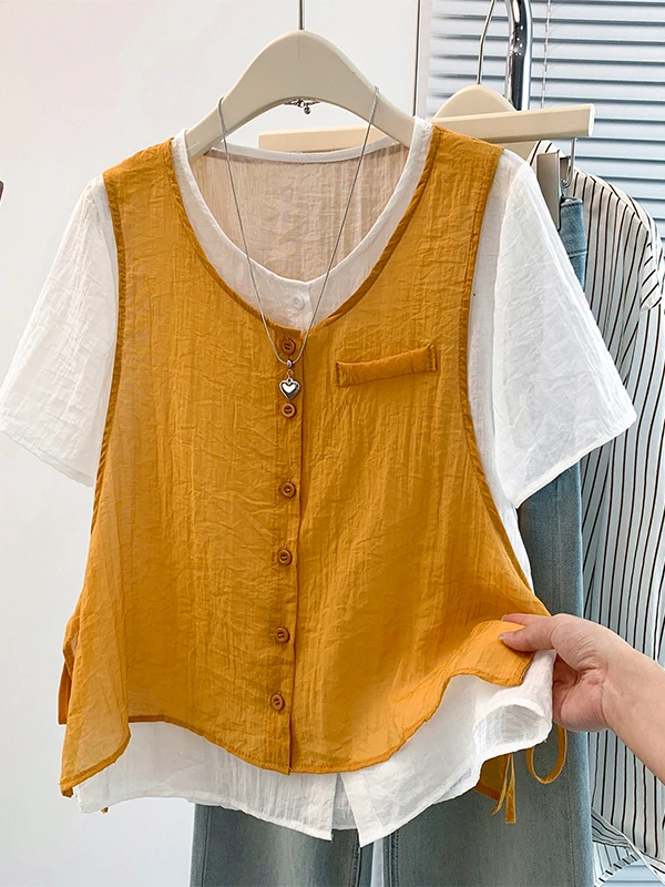 

Korean Design Color Block Vest Top Lightweight Breathable Short Sleeve Women's Shirt Unique Summer Outfit Dreaming in the Sun
