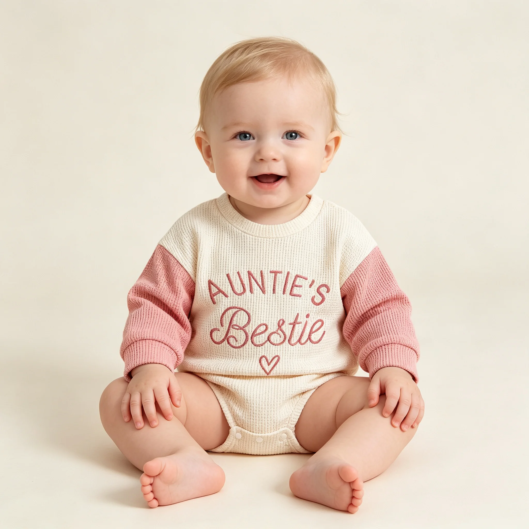 Baby Girl Romper Long Sleeve Round Neck Letter Embroidery Waffle Bodysuit Little Girl Outfit