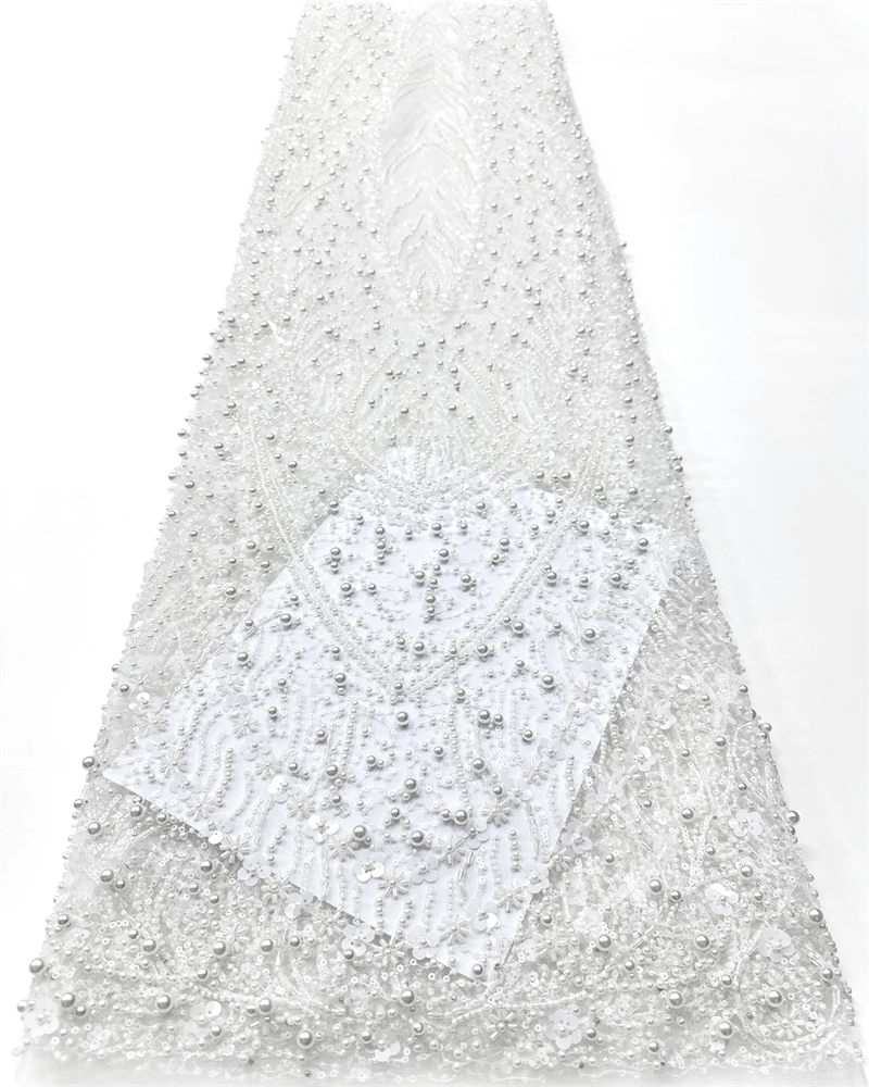 

Африканская кружевная ткань ручной работы с блестками и жемчугом, французский тяжелый тюль с бисером, кружевная ткань для свадебного платья, материал