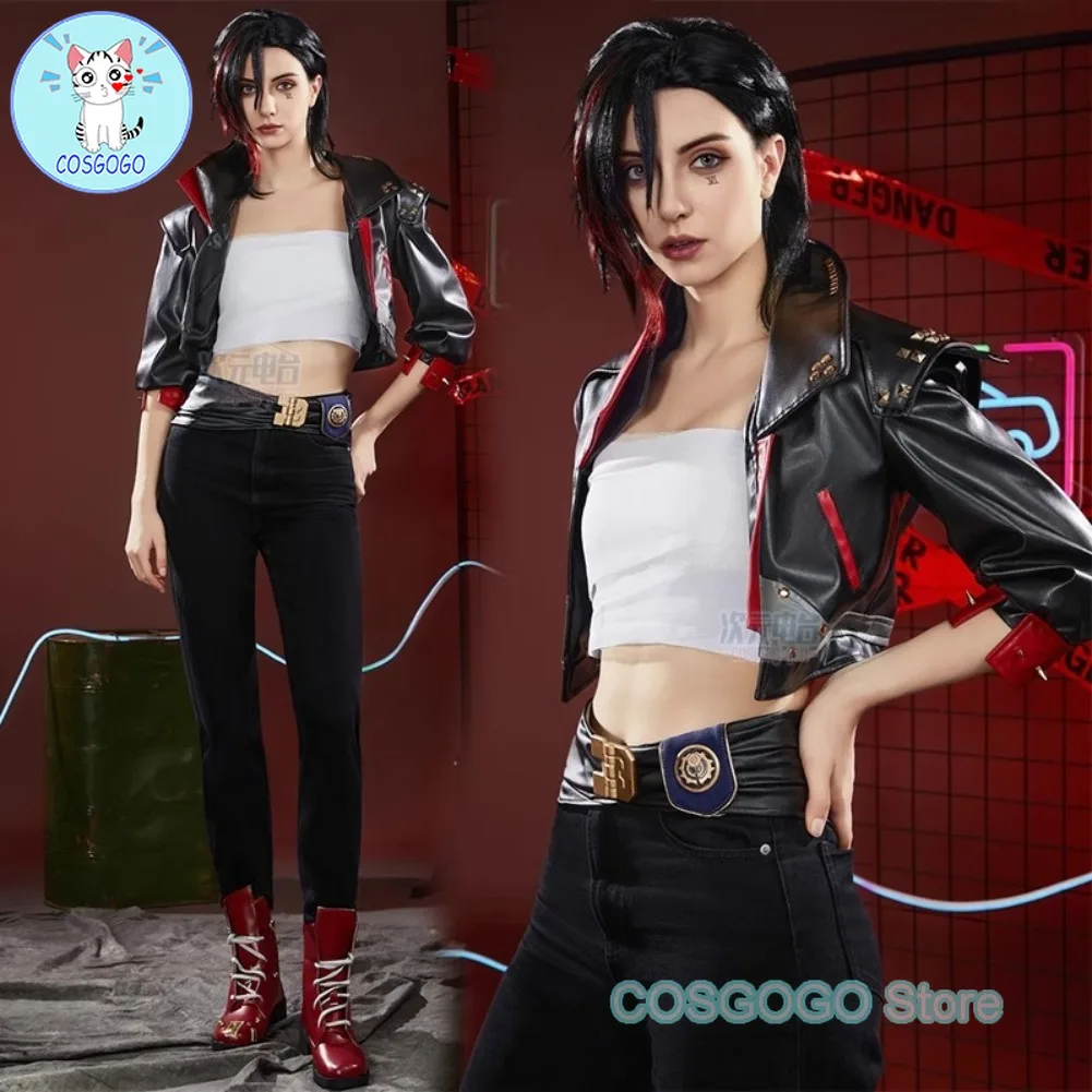 

COSGOGO The Piltover Enforcer Vi Cosplay Costume Game LOL Anime Women Cool Role Play Clothing Halloween Comic-con Party Suit Wig