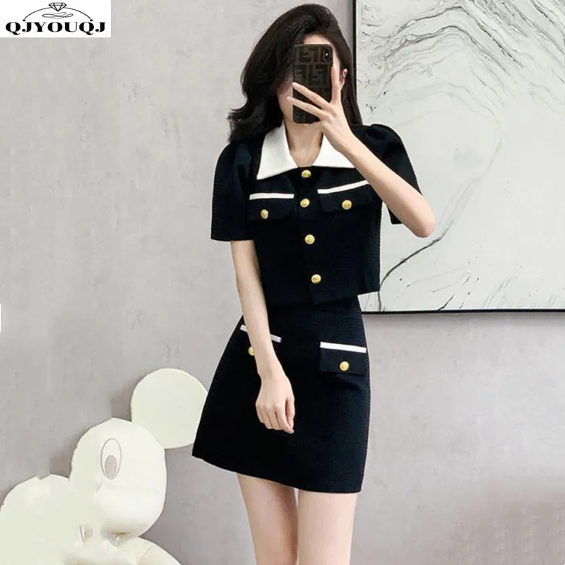 

Fashion casual suit women's summer new style bubble sleeve top+slim fit short skirt small fragrance style two-piece set