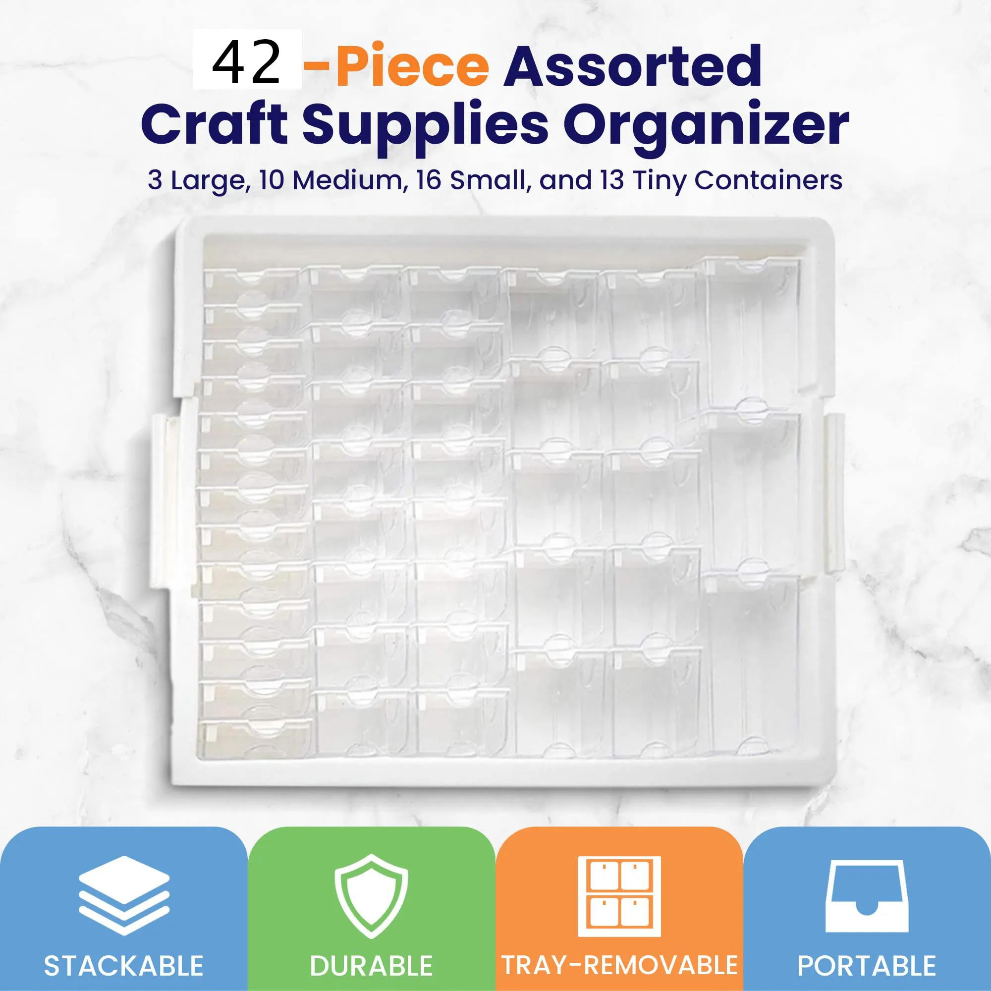 42 Piece Assorted Portable Diamond Painting Storage and Bead Organizer with 42 Variable Sized Containers, 1/2 Pack