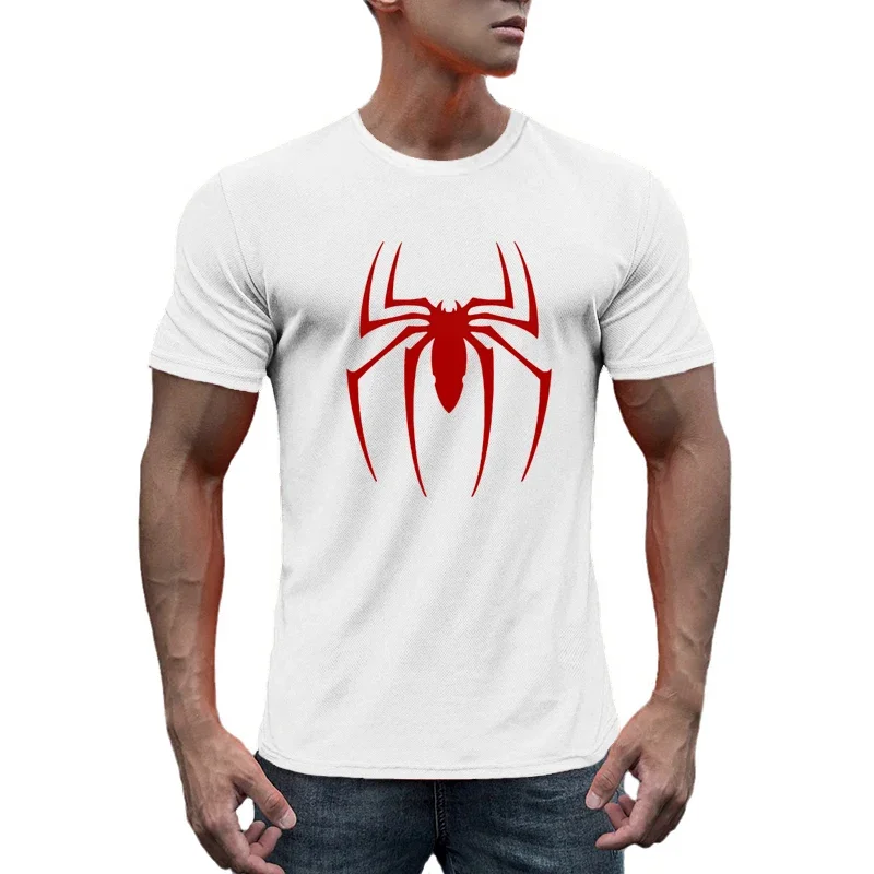 Red Spider Printed Bodybuilding Sport Tops Gym Fitness Workout Muscle Short Sleeve Shirt Mesh Breathable Quick Dry Men's Shirt