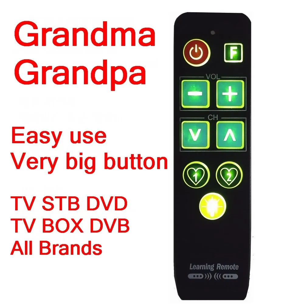 Learn Remote Control with Backlit 9 Big Buttons Remot Controller Easy For Old People work for TV VCR STB DVD DVB BOX,