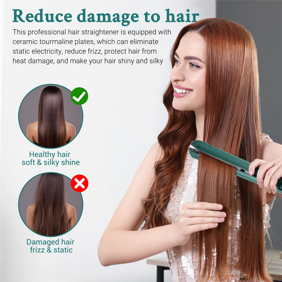 

NN89R USB Cable Mini Portable Hair Straightener for Straight and Curling Dual-Use Curling Irons for Students Green