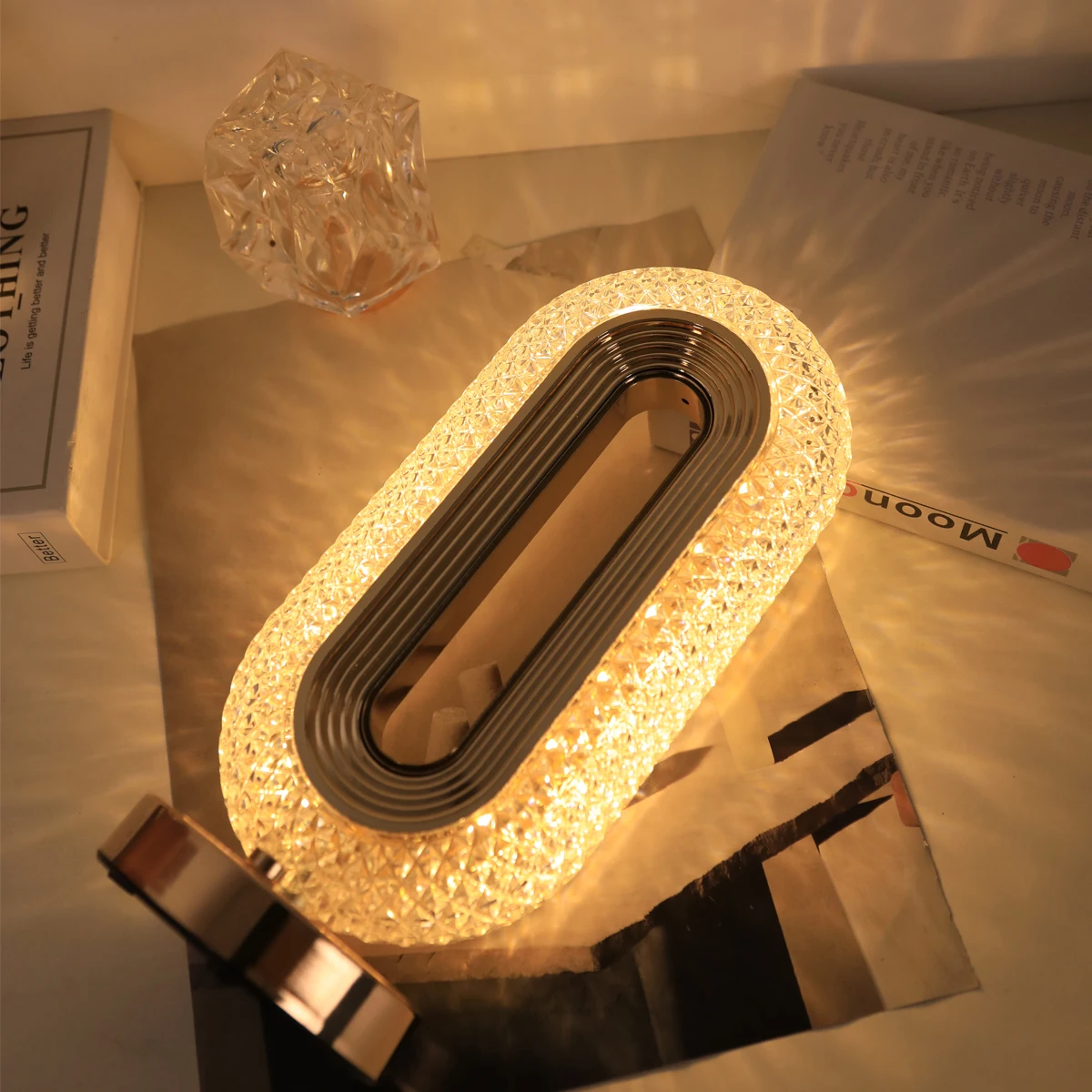 USB Runway Crystal Table Light Charging Touch Three Color Atmosphere Light Bedroom and Living Room Decorative Atmosphere Light