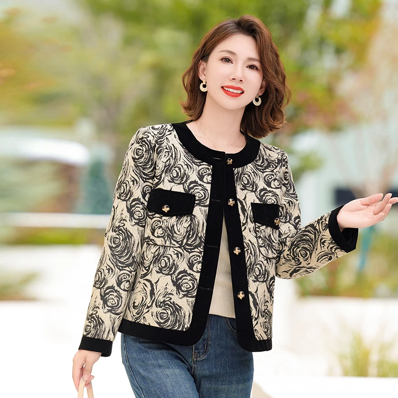 

Модная короткая стеганая куртка в стиле Шанель для женщин, весенне-осенний топ для мам среднего возраста, новинка 2024 года, корейский стиль