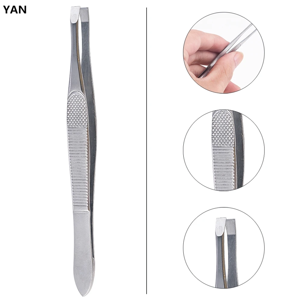 プロ仕様のステンレス製ピンセット、平先、眉毛脱毛ツール、メイクサロン向け精密グルーミング