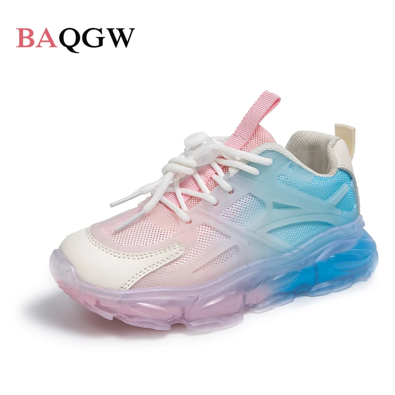 Summer Children's Shoes Fashion Casual Lace Up Sneakers Breathable Shoes for Girls Shoes Gradient Color Thick Sole Sports Shoes