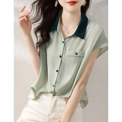 Fashion Lapel Button All-match Short Sleeve Chiffon Shirts Women Clothing 2024 Summer New Loose Casual Tops Office Lady Blouses