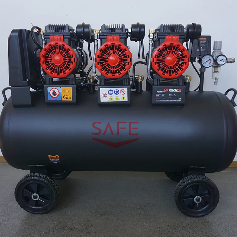 Euro CE  Quality High Speed Can Long Time Use 230V/400V 100L 1.5KW*3  64mm Piston 10BAR 768L/MIN  68DB Oil-Free Air Compressor