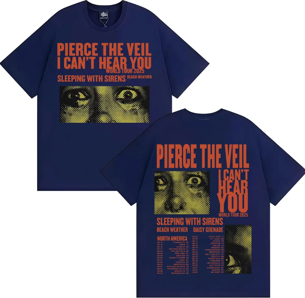 Pierce The Veil I Can't Hear You Tour Merch T Shirt Fashion Hip Hop Rock Music T-shirts Men  Oversized Vintage T-shirt