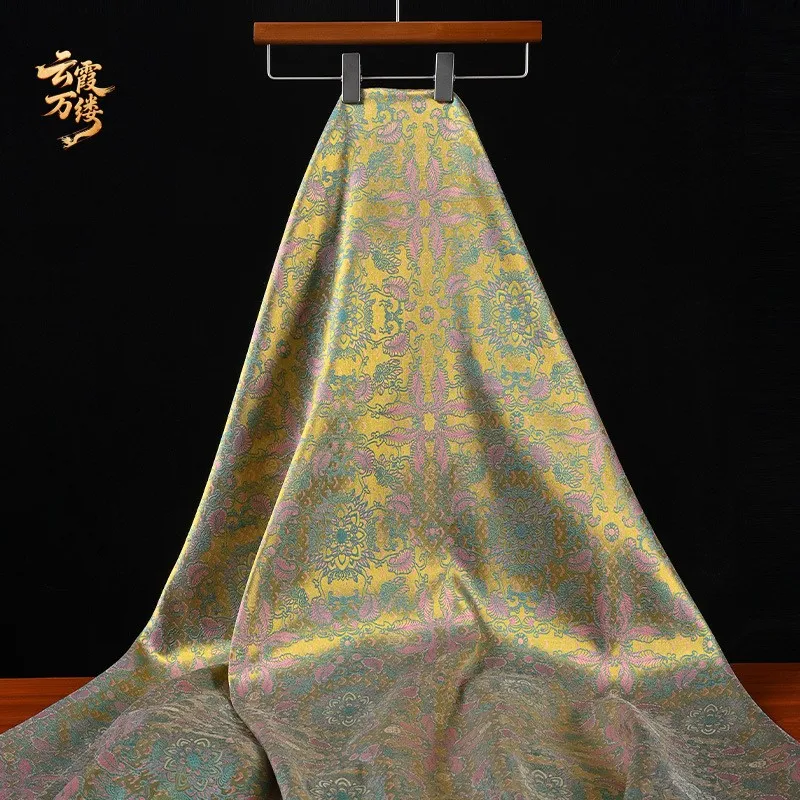Golden-green brocade golden-colored scale gemstone jacquard fabric dress