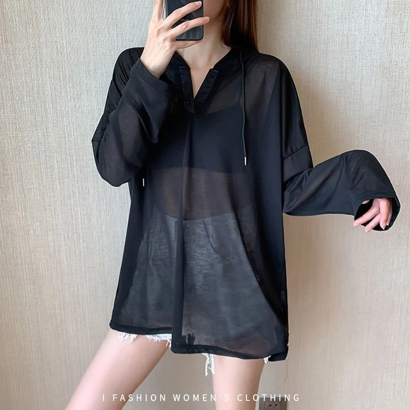 

Backless Sexy Tops Tees Summer New Long Sleeve Solid Color Loose Thin Pullovers Korean Trend Fashion Women Clothing