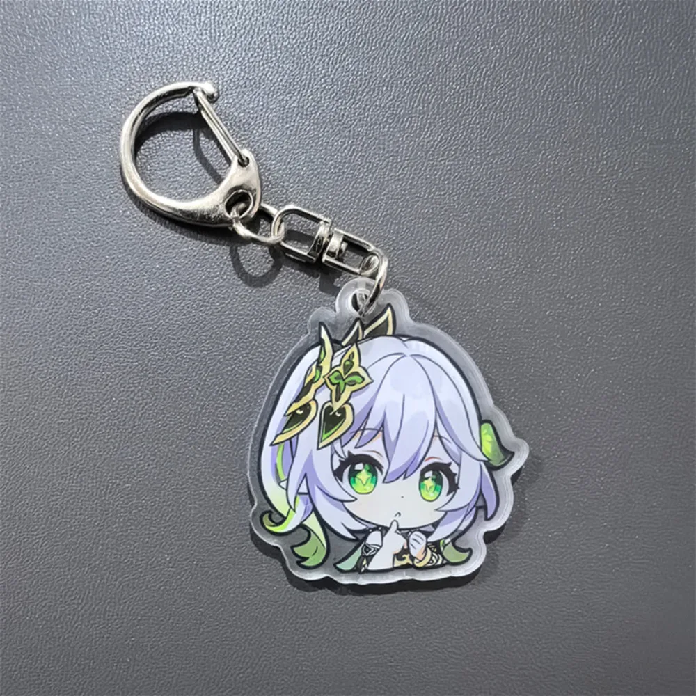 Cartoon Q Version Keychain Game Yuan Shen Wanderer Nahida Raiden Shogun Zhongli Key Ring Backpack Hanging Charms Acrylic Pendant
