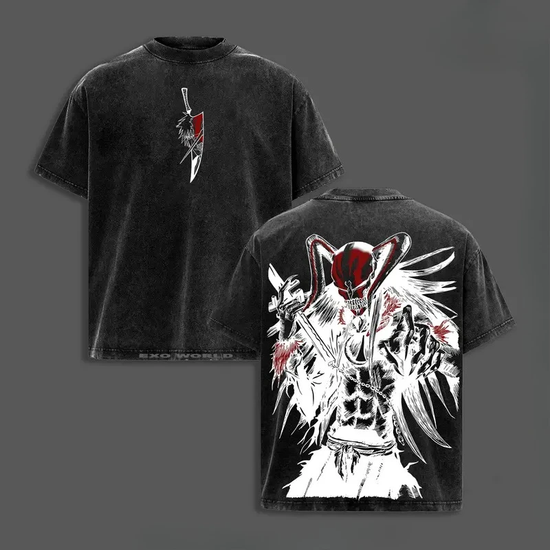 Kurosaki Ichigo BLEAC T Shirt Vintage Washed Oversized T-shirt for Men Women Unisex Clothing Retro Short Sleeve Cotton Tees Tops