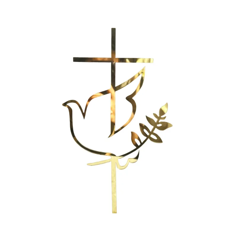 Gold Peace Dove Cross Cake Topper Heilige Kommunion Baptisten Party Dekorativer Kucheneinsatz für die Erstkommunion Partyzubehör – Detail 5