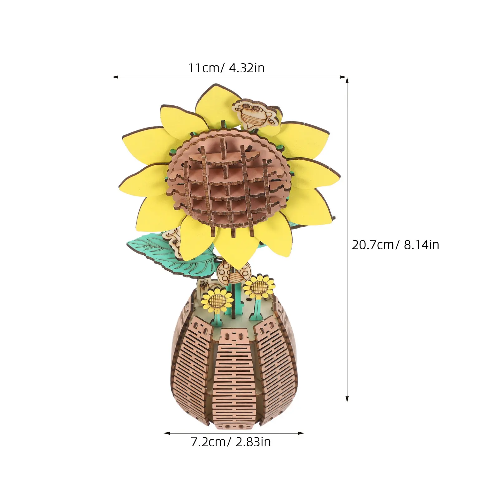 1 Zestaw Drewnianego Puzzle 3D Słonecznik DIY do Samodzielnego Montażu dla Dzieci i Dorosłych, Ręcznie Składany, Kwiatowy, Dekoracyjny, na Stół, Drewniany