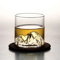Japanese 3D Glacier Mountain Whiskey Glass Set - Old Fashioned & Rock Glasses with Wooden Gift Box for Whisky, Vodka, Wine