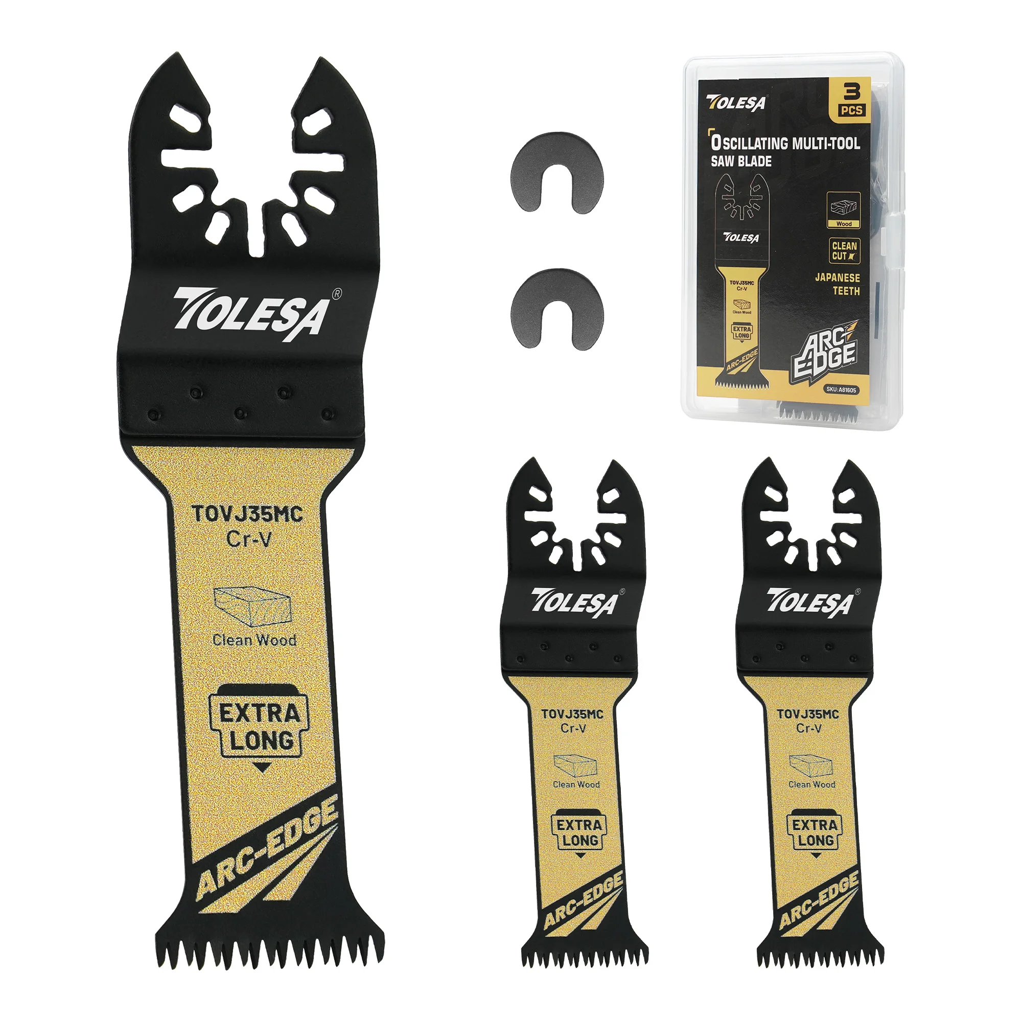 TOLESA 3PC Extra-Long Oscillating Saw Blade, Japanese Teeth Oscillating Saw Blades, Multitool Saw Blade for Wood Plastic Cutting