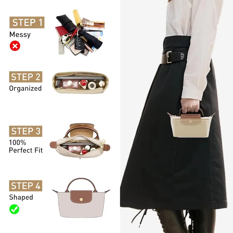 Felt Insert Bag Organizer Bag In Bag For Handbag Purse Organizer for Longchamp Mini Shoulder Bag