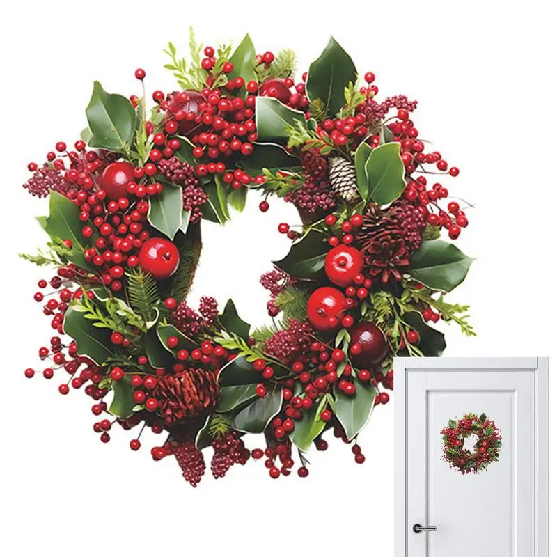 Merry Christmas Wreath Wall Stickers Self-adhesive PVC Red Berry Garland Wallpaper For Home Room 2025 Happy New Year Wall Decor