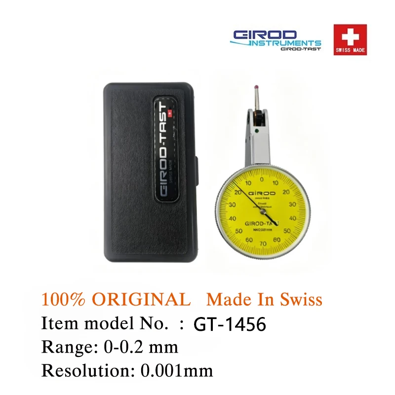 Meetklok, bereik 0-0,2 mm, resolutie 1 μm/2 μm, TESA/GIROD gemaakt in Zwitsers, origineel
