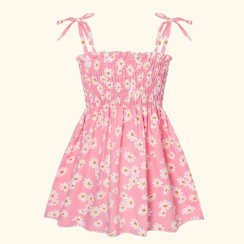 Kinder Mädchen Kleid Sommer elegante Schlinge Prinzessin Kleider Blumen druck Kinder Strand Sommerkleid lässig Baumwolle Baby Mädchen Kleidung