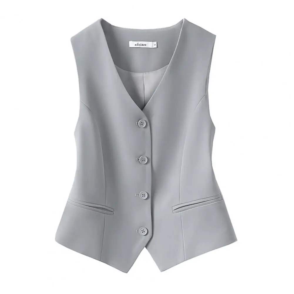 Women Casual Waistcoat Fashion Front Button Waistcoat Vintage V Neck Sleeveless Formal Blazer Vest Commute Office Lady Waistcoat