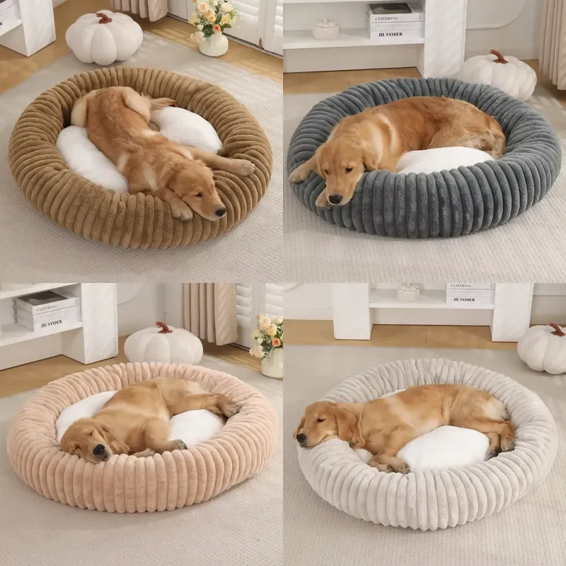 Hot Sale Pet Winter Nest Dog Nest High Weight Straight Strip Plush Pet Mat Detachable Washable Round Bed