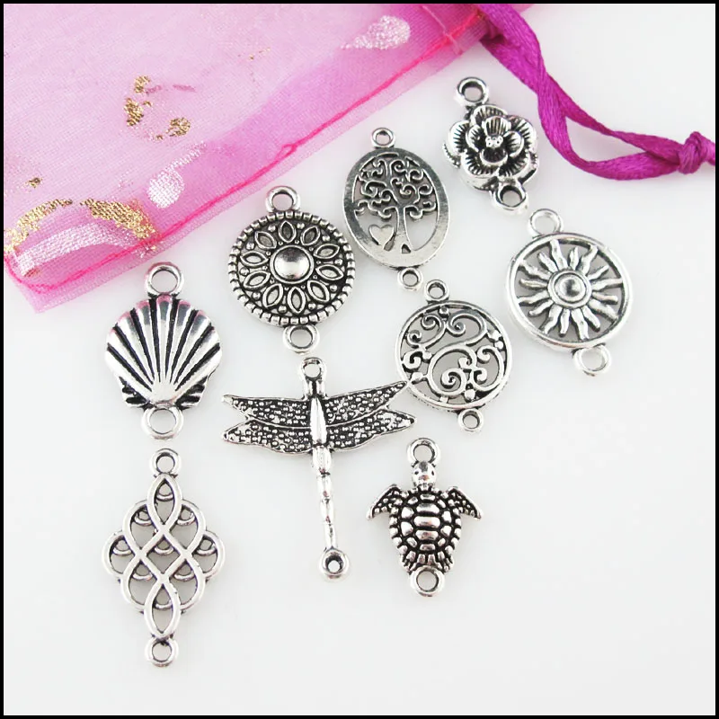 Fashion New Animal Tortoise Dragonfly Flower Shell Charms Tibetan Silver Plated Connetors For Gifts Jewelry