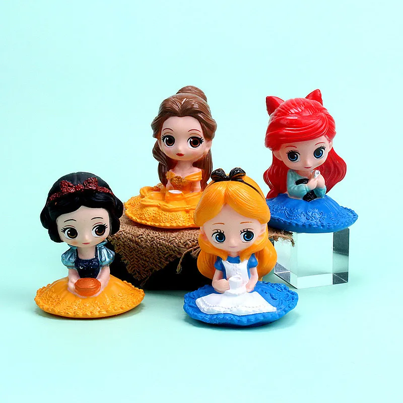 10Cm Disney Q Posket Snow White Sofia Alice Belle Ariel Aurora Prinses Figuren Verzamelbaar Model Poppen Cake Decoratie