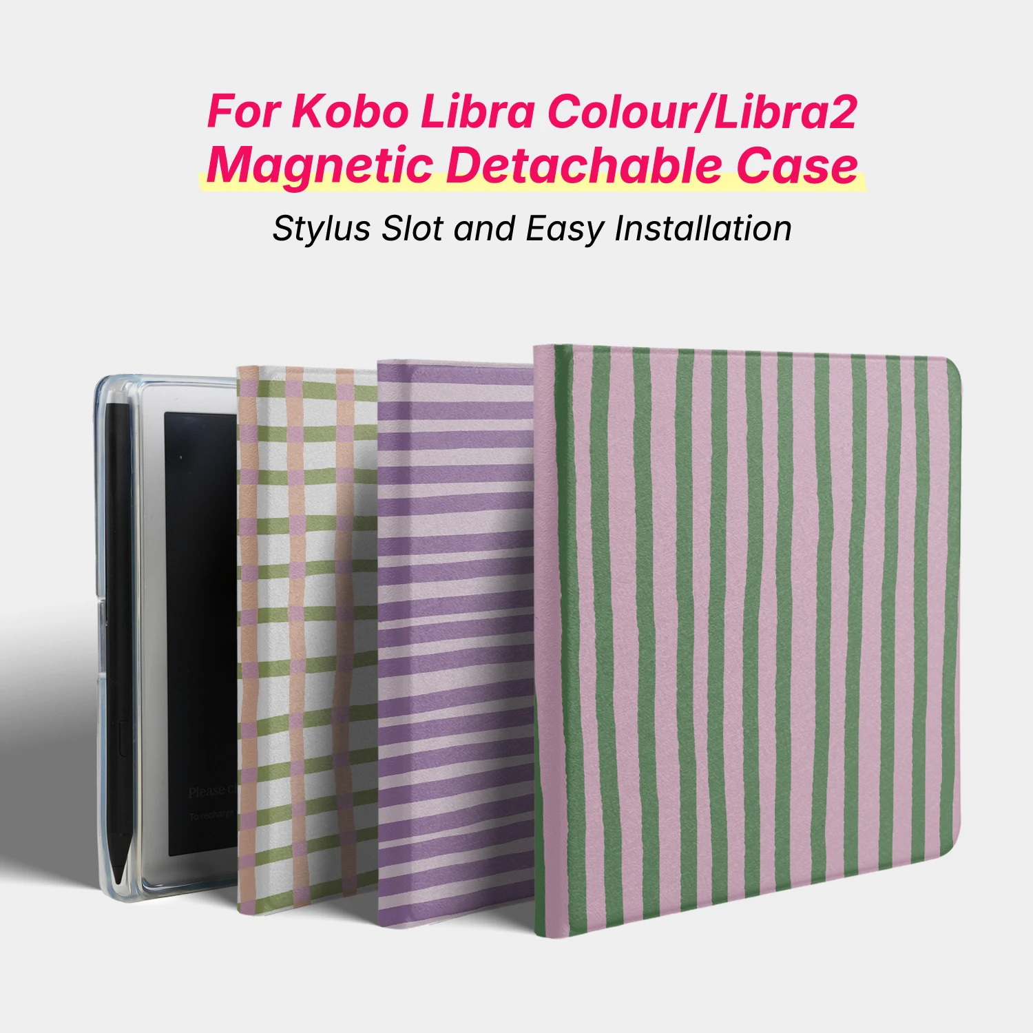 Murmole for Kobo Libra Colour Libra2 Detachable Magnetic Case Cover Acrylic Clear Back Sleep Classic Stripes