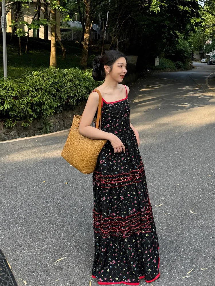 

DesiGar Exotic Beau Waist-Cinched Dr Beach Vaion Bla Floral Large Skirt Strapl Gown Holiday Sle Spring Summer ...