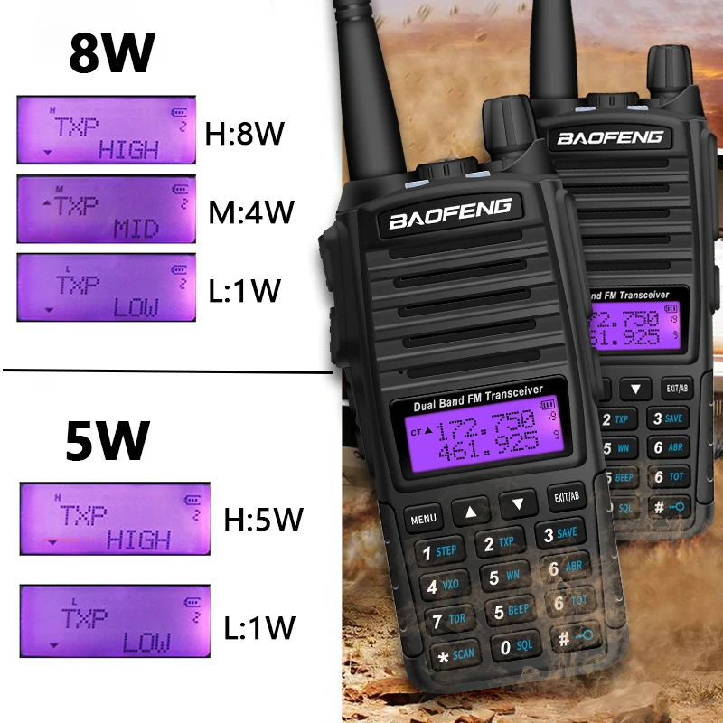 Walkie Talkie Baofeng UV 82 Real 8W/5W Ham Radio Comunicador Dual PTT Long Range 2 Way Portable FM Amateur Radio Station