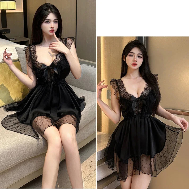 Top Fashion Sexy Backless Night Dress Womens See Through Nightgown Sleepwear Lingerie Nightdress Spaghetti Strap Sleeping Dress